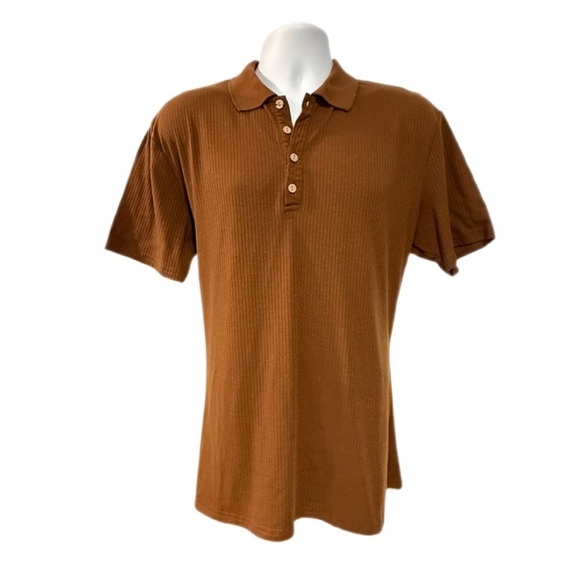 URRU Men’s Brown Short Sleeve Muscle Stretch Polo Shirt – Size Large - Picture 1 of 9